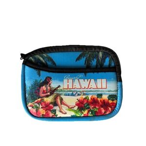 Vintage HAWAII Tropical Coin Purse‎ Floral Surf Beachy Hula Girl w/zipper close